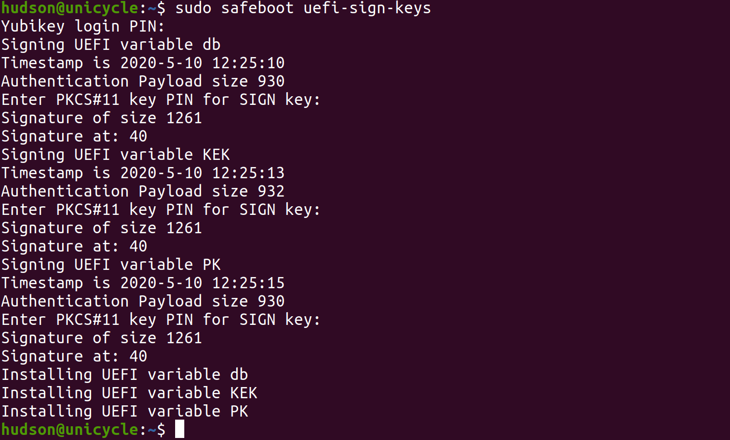 Output of uefi-sign-keys command